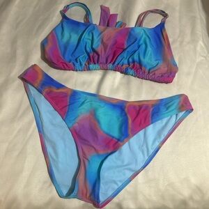 Rainbow Tie Dye Bikini Set Adjustable Top Plus Size